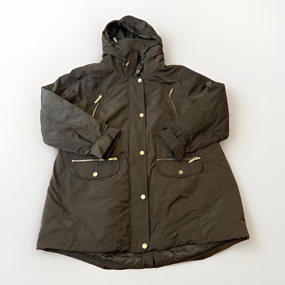 Michael Kors Olive Green Hooded Anorak Jacket Gold Hardware Women's Size 2XL